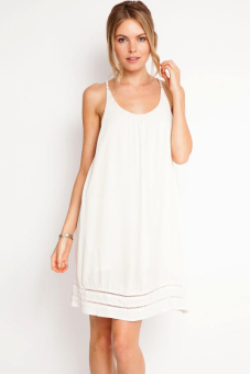 Cyber Women Ladies Strap Backless Loose Casual Beach Chiffon Dress (White)  