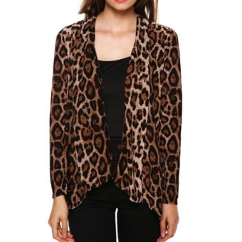Cyber Women Leopard Blouse Casual Slim Irregular Cardigan Shirt Long Tops Blouse ( Leopard )  