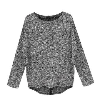 Cyber Women Long Sleeve Sweater Loose Back Zipper Pullover Knitted Sweater ( Dark Grey )  