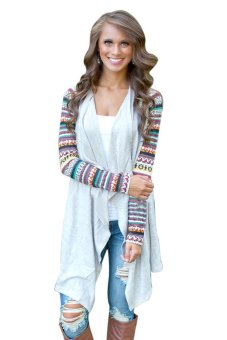 Cyber Women Loose Knit Patchwork Long Sleeve Open Front Irregular Hem Cardigan Coat  