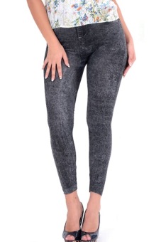 Cyber Women New Fashion Stylish Lady Denim Like Faux Jeans Pants Leggings (Black)  