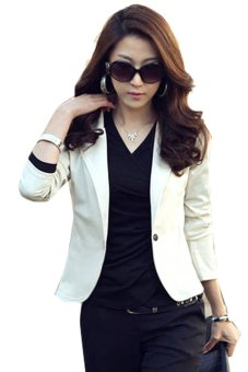 Cyber Women OL Coat Lapel One Button Long Sleeve Short Suit Blazer Jackets Coats?White)  