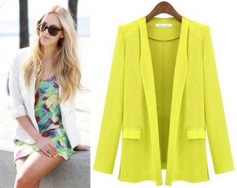 Cyber Women OL Solid Slim Fold Sleeve Suit Blazer Coat Jacket S-L (yellow) (Intl) - intl  