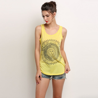 Cyber Women Sleeveless Print Casual Tank Tops T-Shirt ( Yellow ) - intl  