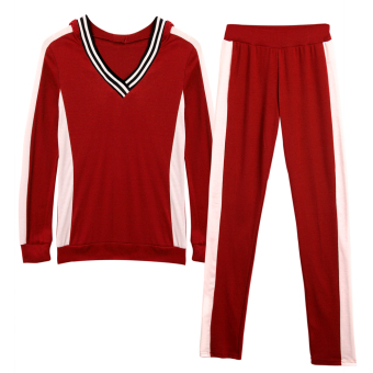Cyber Women Sports Yoga Gym Track Suit Long Pants and V-neck Hoodie Sweatshirt Set (Red) - intl  