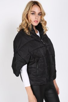 Cyber Women's Bat Short Sleeve Winter Warm Zip Up Jacket (Black)  