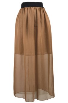 Cyber Women's Chiffon Pleated Retro Long Maxi Skirt Dress (Nude)  