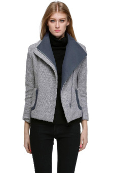 Cyber Women's Fall Winter Slim Fit Assorted Colors Lapel Woolen Coat Jacket Outerwear ( Grey )  