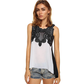 Cyber Women's Fashion Sleeveless Chiffon Crochet Lace Patchwork Irregular Blouse Tops (White) (Intl) - intl  