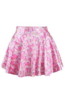 Cyber Women's Girl's Print Elastic Waist Mini Skirt Dress (Pastel Pink)  