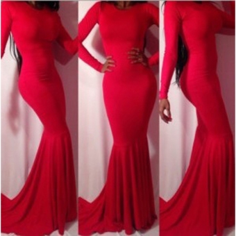 Cyber Women's New Celeb Style Maxi Dress Backless Party Evening Bodycon Ladies Long Dress ( Red ) - intl  