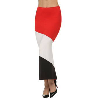 Cyber Zeagoo Elegant Ladies Casual Patchwork Full Length Skirt (Red)  