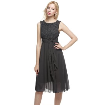 Cyber Zeagoo Elegant Women Sleeveless Flare Fit Sundress Lace Chiffon Party Prom Dress ( Dark Brown )  