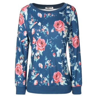 Cyber Zeagoo Floral Printed Pullover Hoodies (Blue) - Intl - intl  