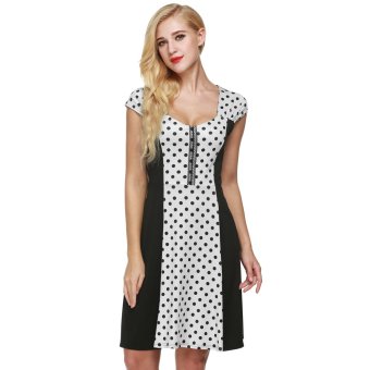Cyber Zeagoo Women Cap Sleeve Dots Flare Fit A-Line Cocktail Party Dress (White)  