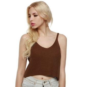 Cyber Zeagoo Women Casual 2016 Sleeveless Knit Spaghetti Strap Crop Tops (Coffee)  