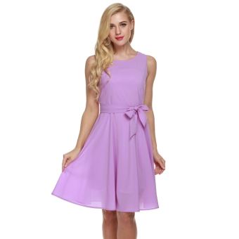 Cyber Zeagoo Women Casual Sleeveless A-line Pleated Dress (Purple) - intl  