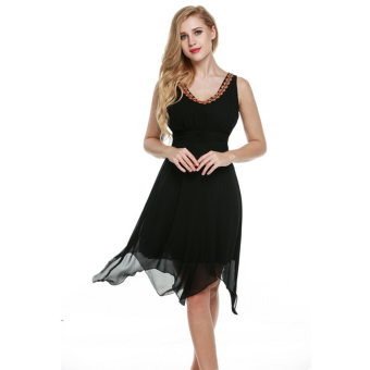 Cyber Zeagoo Women Chiffon Sequins Irregular Hem Bridesmaid Party Dress (Black) - intl  