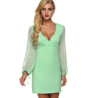 Cyber Zeagoo Women Chiffon Sleeve Patchwork Jersey Dress (Green) - intl  