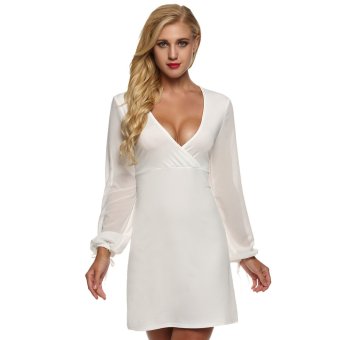 Cyber Zeagoo Women Chiffon Sleeve Patchwork Jersey Dress (White) - intl  