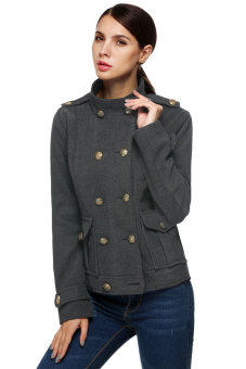 Cyber Zeagoo Women Retro Casual Winter Woolen Coat Double Breasted Military Short Jacket ( Grey )  