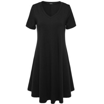 Cyber Zeagoo Women Short Sleeve V-Neck Casual Loose Fit Mini Tunic Dress(black)  