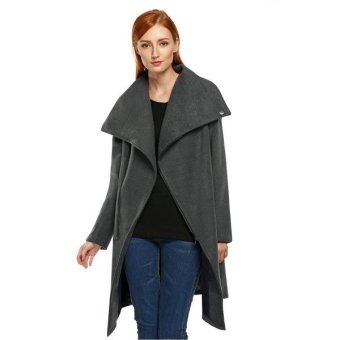 Cyber Zeagoo Women Solid Asymmetrical High Collar Long Sleeve Wool Jacket Coat(Gray)  