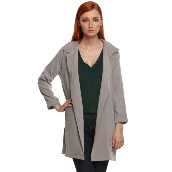 Cyber Zeogoo Women Casual Lapel Long Sleeve Open Front Side Split Trench Long Coat Outwear ( Grey )  