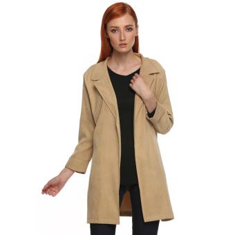 Cyber Zeogoo Women Casual Lapel Long Sleeve Open Front Side Split Trench Long Coat Outwear ( Khaki )  