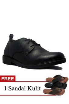D-Island Shoes Formal Loafers Eagle Leather - Hitam + Gratis 1 Sandal Kulit  