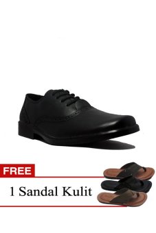 D-Island Shoes Formal Wingtip Genuine Leather Black + Gratis 1 Sandal Kulit  