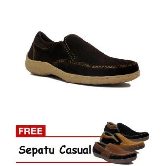 D-Island Shoes Slip On Chukka Suede Leather Dark Brown + Free Sepatu Casual  