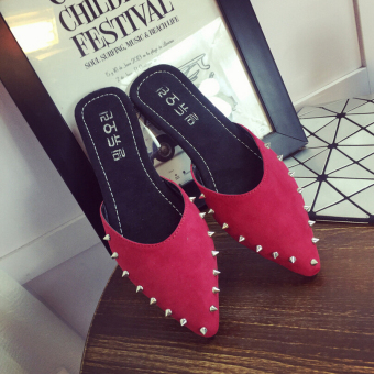 D101 New Women's Summer Pointed Toe Rivet Casual Flats Sandals Slippers Shoes Red - Intl  