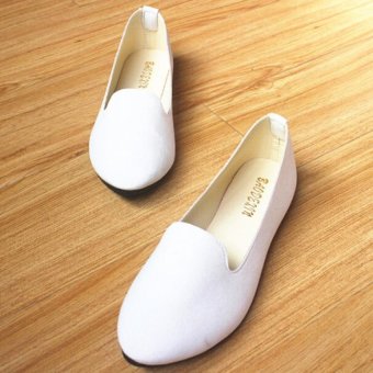 D69 baru busana wanita flat sandal wanita Sepatu Casual balerina permen kulit putih - Internasional  
