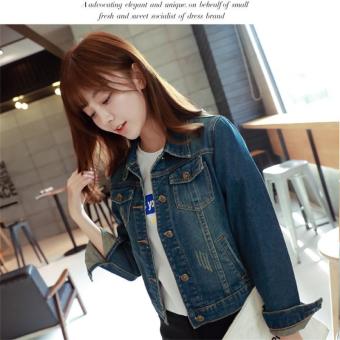 Dark Blue Fashion NEW Plus Size Women Spring Autumn Solid Blue Cotton Denim Jacket Light Washed Woman Collar Long Sleeve Jeans Coats - intl  