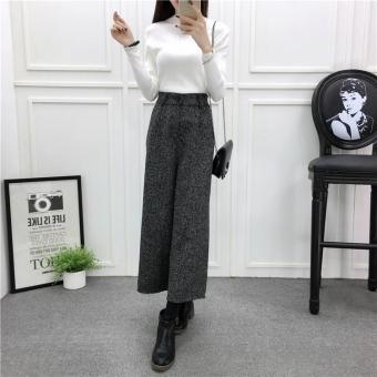 Dark Grey Fashion Korean Women Pants Ninth Pants Loose Wide Leg Pants Trouser Woolen Cloth Womens Pants Trouser Bottom - intl  