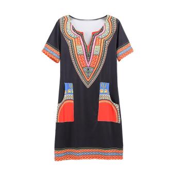 Dashiki dress Summer African Print Shirt Dresses Femme Vintage Mini hippie Plus Size Boho Women Casual Clothing - intl  