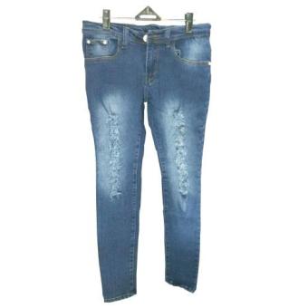 DEcTionS Celana Jeans Wanita Pensil Skinny Model Sobek - Biru Wash  