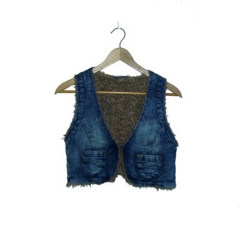 Denim Fleece Lining Vest Waistcoat Claspe Fastening (Blue) - intl  