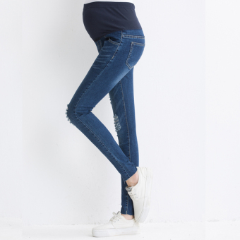 Denim Maternity Belly Jeans with Scratch Hole - intl  