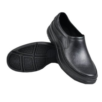 Domino Sepatu Kerja Pantofel Karet Sepatu Formal Pria Bordir Kombinasi Bahan Kulit - Hitam  
