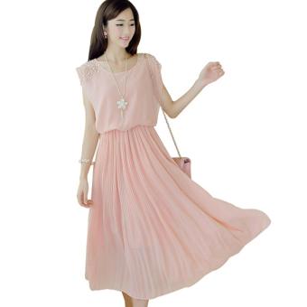 Dress Wanita Korean Style Sleeveless Chiffon Dress Pink  