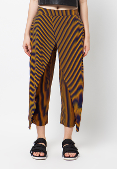 duapola Stripped Cross Layer Long Pants - Orange  