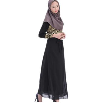 "Dubai Women''s Dress Chiffon Long Muslim Long-Sleeve Maxi Dress Robes Gowns with Belt Arab Costume (Black)"' - intl  