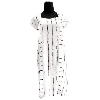 DYAZA Mums Nursing Dress BONUS Easy attach Apron dan inner dress Menyusui - White Stripe (Size S-XXXL)  