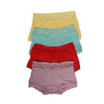 EELIC 1739 Celana Dalam Wanita, 4 Pcs Warna Kuning Muda, Biru Muda, Merah, Ungu, Desain Renda Halus, Bahan Berkualitas  