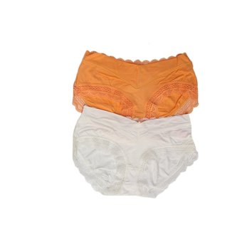 EELIC 3530 Celana Dalam Wanita, 2 Pcs Warna Orange Dan Putih, Motif Renda Halus  