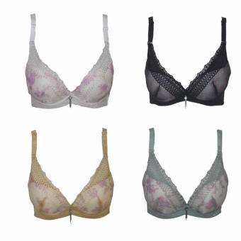 EELIC BRA-5810 4 PCS PUTIH+HITAM+KUNING+HIJAU Bra Motif Bunga Push Up Bra  