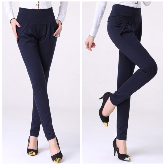 Elastic Waist Harem Pants Female Casual Thin Stretch Pants Trousers Plus Size S-5XL Dark blue - intl  