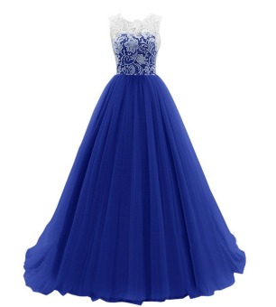 Elegant A-line Lace Evening Dress Bride Banquet Dress Sleeveless Tulle Prom Formal Dress (Dark Blue) - intl  